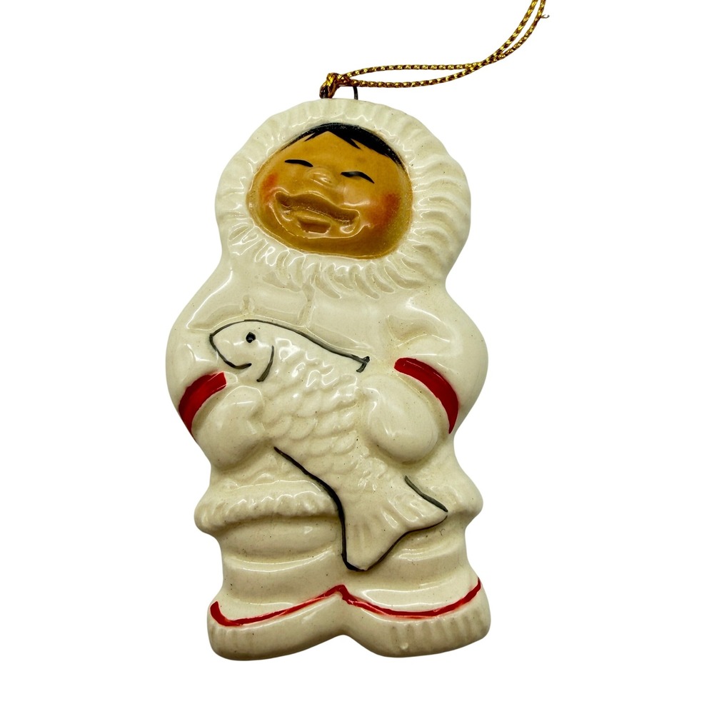 Alan Johnson Alaska Inuit Snowbabies First Catch Ceramic Ornament Vintage 1987